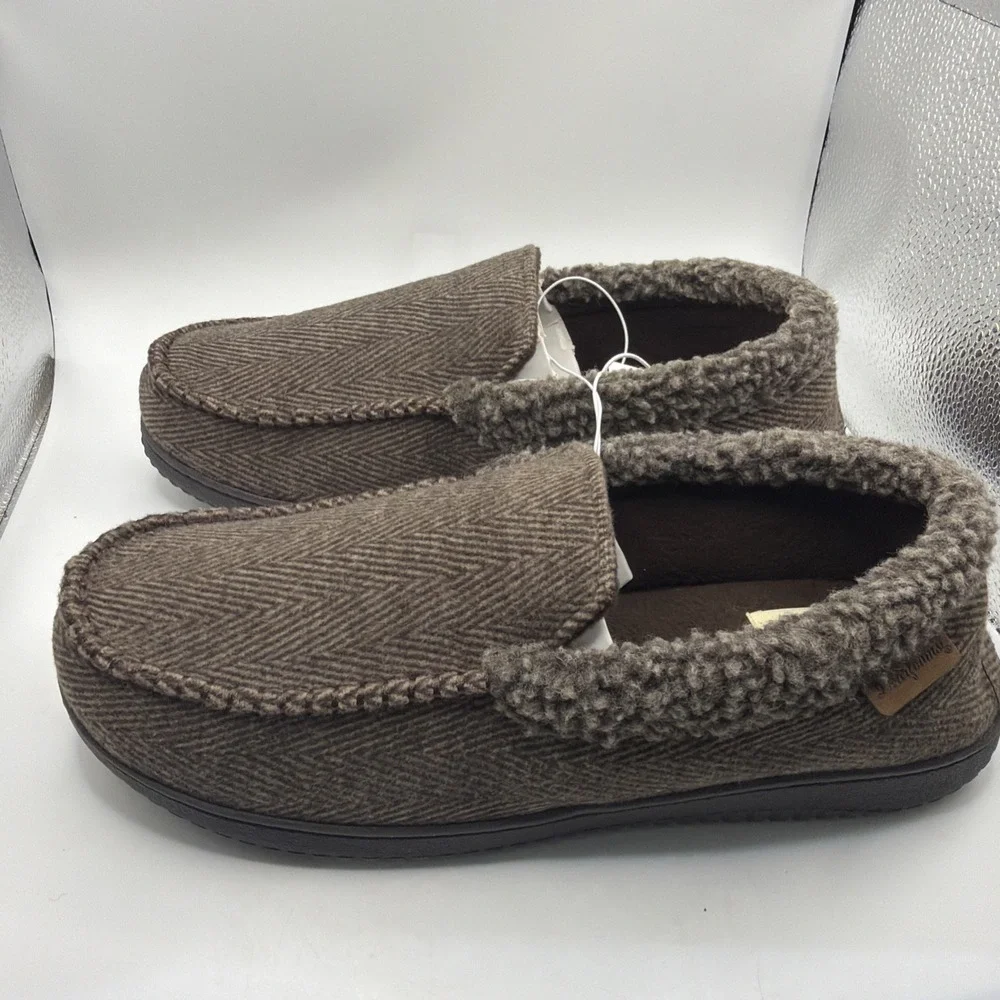 DearFoams Men's Brown Slippers Memory Foam Size 11-12 large Indoor Outdoor New